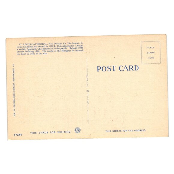 Vintage St Louis Cathedral Jackson Square New Orleans LA Postcard Linen Finish - Picture 2 of 2